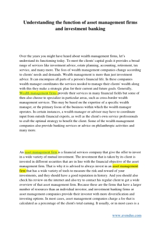 Understanding the function of asset management firms and investment banking