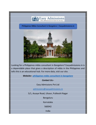 Philippines Mbbs Consultant In Bangalore | Easyadmissions.in