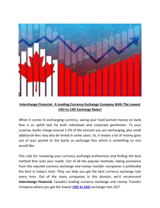 Interchange Financial-A Leading Currency Exchange Company With The Lowest USD to CAD Exchange Rates!