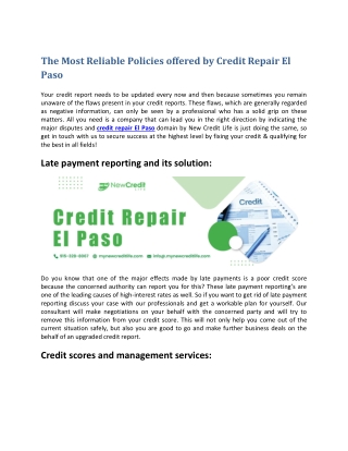 The Most Reliable Policies offered by Credit Repair El Paso-converted