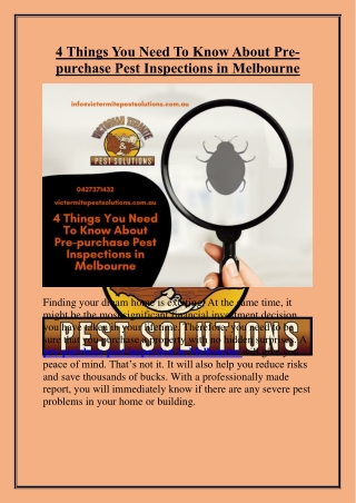 4 Things You Need To Know About Pre-purchase Pest Inspections in Melbourne
