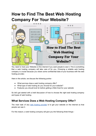 How to Choose The Right Web Hosting Company For Website