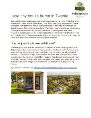 Luxe tiny house huren in Twente