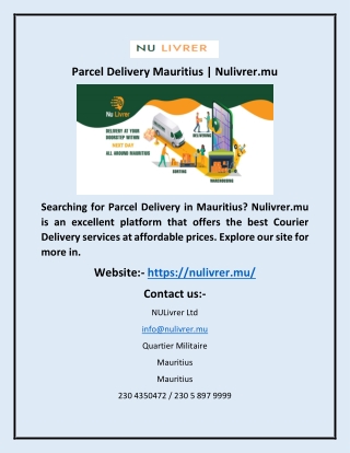 Parcel Delivery Mauritius  Nulivrer.mu