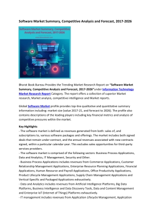 Software Market Summary, Competitive Analysis and Forecast, 2017-2026