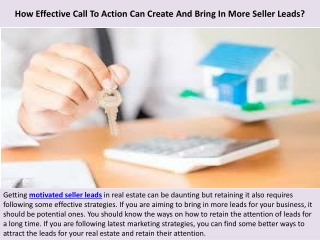 How Effective Call To Action Can Create And Bring In More Seller Leads?