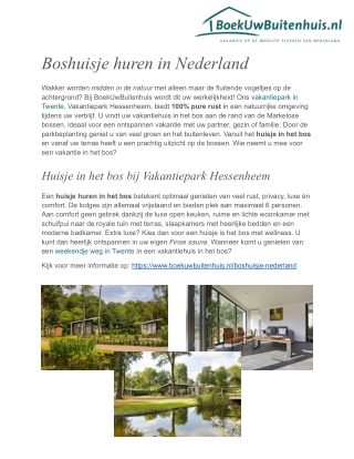Boshuisje huren in Nederland