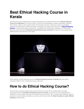 Best Ethical Hacking Course in Kerala  Ethical Hacking Training