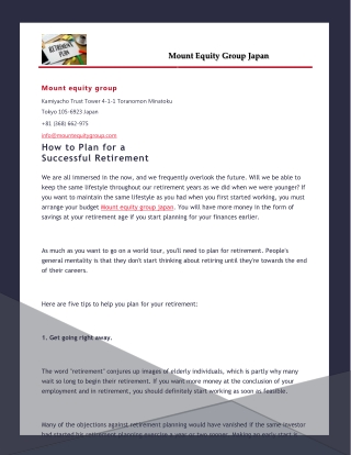 How to Plan for a Successful Retirement
