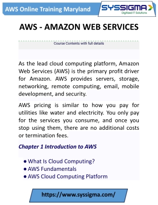 AWS Online Training Center in Maryland