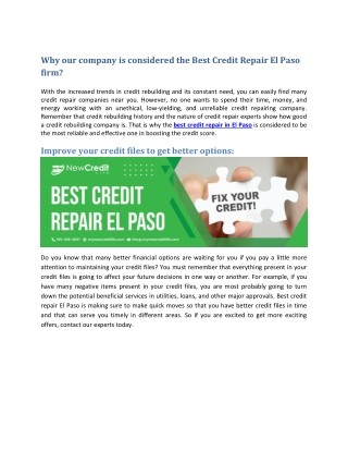 Why our company is considered the Best Credit Repair El Paso firm