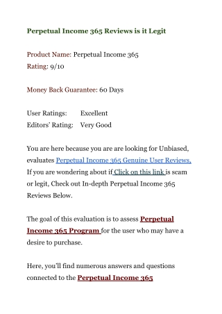 Perpetual Income 365 Reviews is it Legit _