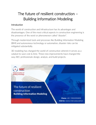 The future of resilient construction – Building Information Modeling