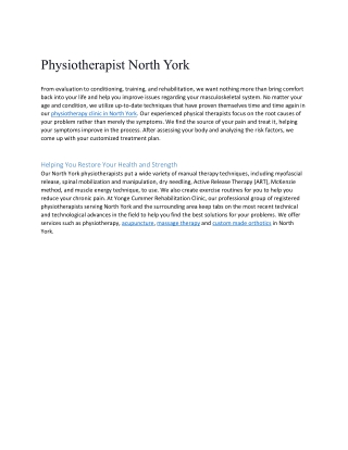 Physiotherapist North York