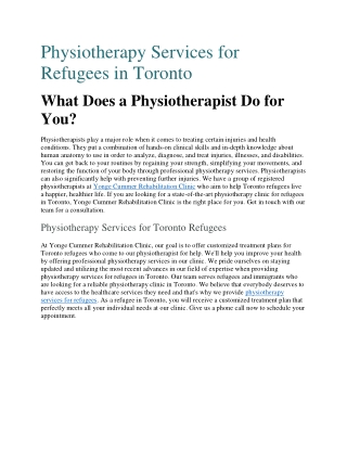 Physiotherapy Services for Refugees in Toronto