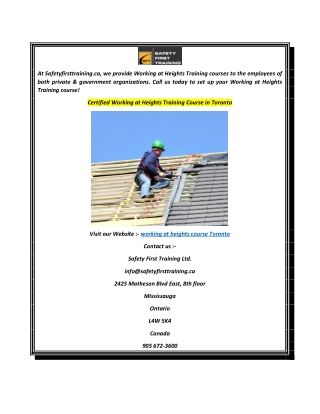 Certified Working at Heights Training Course in Toronto