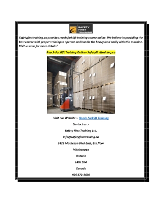 Reach Forklift Training Online Safetyfirsttraining.ca