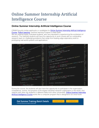 Online Summer Internship Artificial Intelligence Course