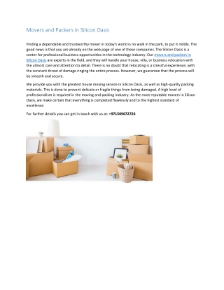 As Movers and Packers in Silicon Oasis