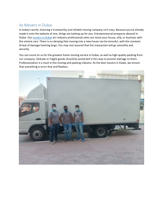 As Movers in Dubai
