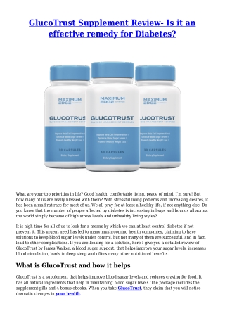 GlucoTrust Supplement Review- Is it an effective remedy for Diabetes?