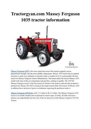 Tractorgyan.com Massey Ferguson 1035 tractor information