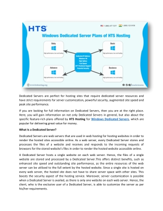 Windows Dedicated Server Plans of HTS Hosting
