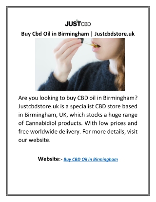 Buy Cbd Oil in Birmingham | Justcbdstore.uk