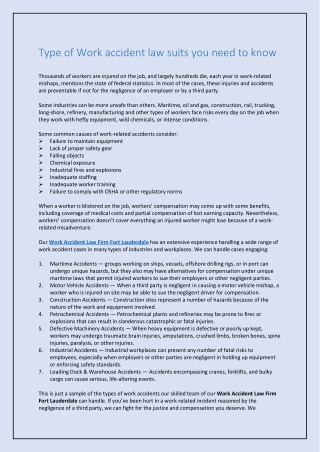Type of Work accident law suits you need to know