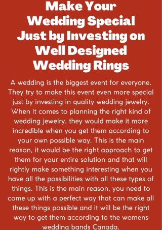 Make Your Wedding Special Just by Investing on Well Designed Wedding Rings