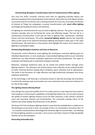 Orchestrating Workplace Transformation with IoT Powered Smart Office Lighting