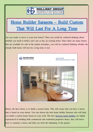 Home Builder Sarasota – Build Custom That Will Last For A Long Time