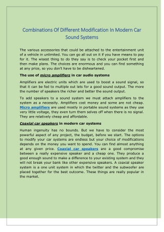 Combinations Of Different Modification In Modern Car Sound Systems