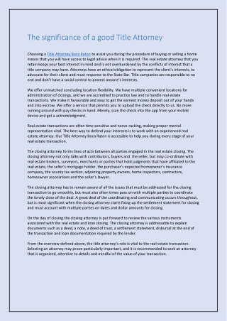 The significance of a good Title Attorney