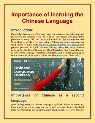 Importance of learning the Chinese Language