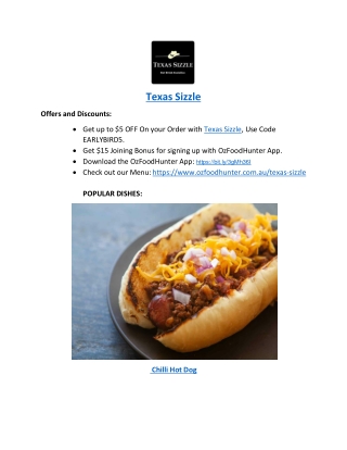 $5 off - Texas Sizzle Restaurant Menu Wollongong, NSW