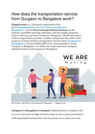 How does the transportation service from Gurgaon to Bangalore work