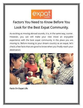 Factors You Need to Know Before You Look for the Best Expat Community.