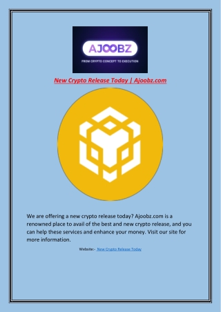 New Crypto Release Today | Ajoobz.com