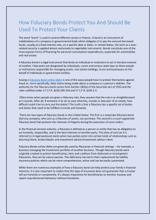 How Fiduciary Bonds Protect You And Should Be Used To Protect Your Clients