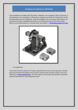 3 Features to Look for In a 3D Printer