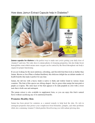 Nutriherbs Jamun Extract Capsules for Diabetes Control