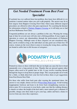 Get Needed Treatment From Best Foot Specialist