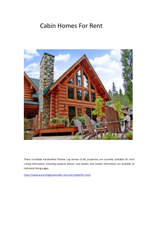 Cabin Homes For Rent