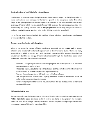 The Implications of an LED bulb for industrial uses
