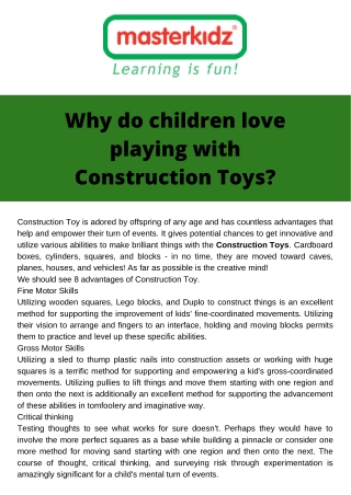 Why do children love playing with Construction Toys