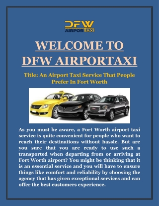 An Airport Taxi Service That People Prefer In Fort Worth