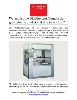 Warum ist die Dichtheitsprüfung in der gesamten Produktionskette so wichtig