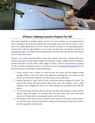 ViTutors Helping Learners Prepare For SAT