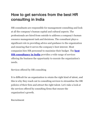 How to get services from the best HR consulting in India